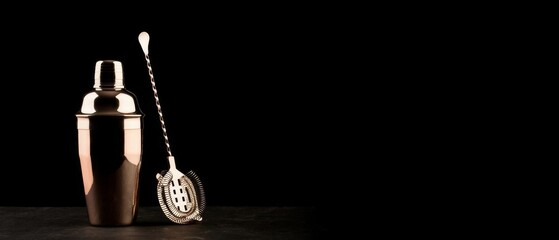 bar tools and cocktail shaker