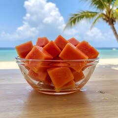 slices of fresh papaya on a bowl
