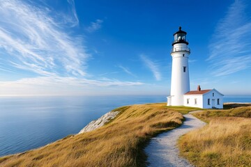 Naklejka premium Pemaquid Point Light illuminating the Maine coast on a sunny day