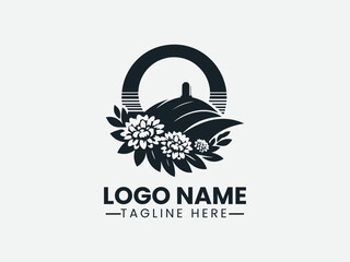 church silhouette on hill with flowers and arch. Religious community logo