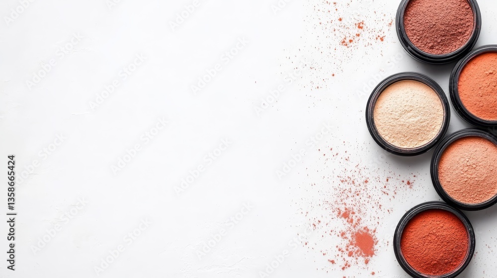 Aufkleber round containers of vibrant pigments scatter across a white surface, showcasing rich textures and st