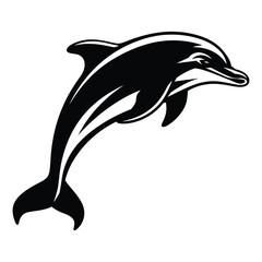 Fototapeta premium Mascot Dolphin Silhouette, Vector, Icon, Logo, White Background.
