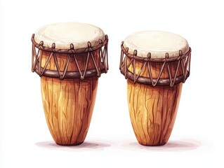 Handcrafted Traditional Drums Displayed with Exquisite Detail on a White Background for Artistic Inspiration and Cultural Representation