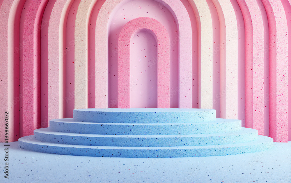 Poster 3d rendering of a minimal background with a blue pastel platform for product presentation, a mockup 