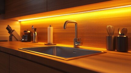 Modern Kitchen Countertop with Warm Lighting