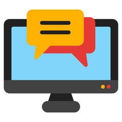 Computer monitor displaying chat bubble suitable for virtual meetings, online communication, messaging apps, social media, and digital marketing concepts.