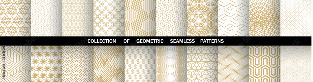 Fototapete geometric set of seamless golden and white patterns. simple vector graphics