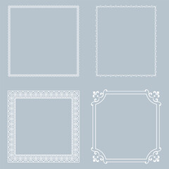 Set of decorative frames Elegant vector element for design in Eastern style, place for text. Floral gray and white borders. Lace illustration for invitations and greeting cards