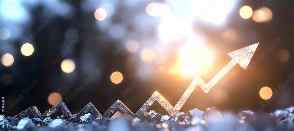 Poster a shimmering arrow ascends, symbolizing growth amidst a bokeh background. the arrow rests on a textu