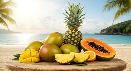 tropical fruits on the beach