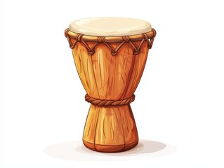 Handcrafted Wooden Drum with Beige Drumhead on a White Background for Artistic and Musical Representations