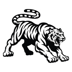 Fototapeta premium Mascot Tiger Silhouette, Vector, Icon, Logo, White Background.