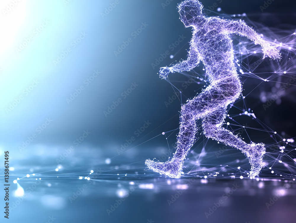 Poster abstract figure running, rendered as a network of interconnected nodes and lines, suggesting motion 