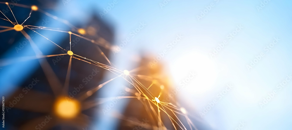 Poster abstract image depicting a network of interconnected nodes, possibly representing global communicati
