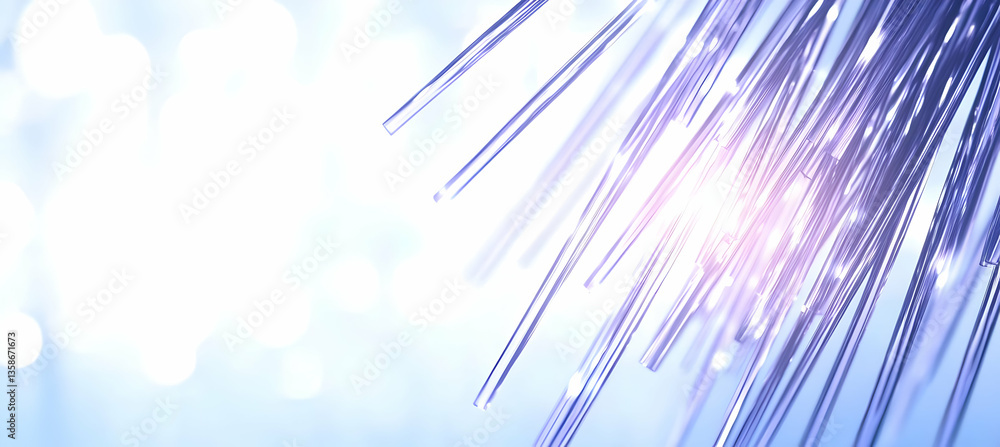Poster abstract image of numerous translucent strands converging, illuminated by a bright light source, set