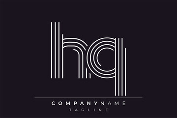Creative HQ lines letter logo design. A simplistic and elegant abstract logo design with linear patterns and initials, suitable for contemporary branding.