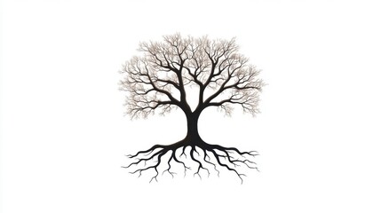 Fototapeta premium Elegant Bare Tree with Intricate Roots on a White Background