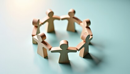 Wooden Figurines Holding Hands in Circle
