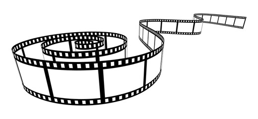 Roll of retro film strip on isolated transparent background. Photographic film in retro style. Curved film strip PNG