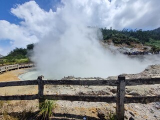 view of Sikidang Dieng crater from the wooden path beside it.  this crater still active, so its active volcano