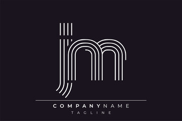 Creative JM lines letter logo design. A simplistic and elegant abstract logo design with linear patterns and initials, suitable for contemporary branding.