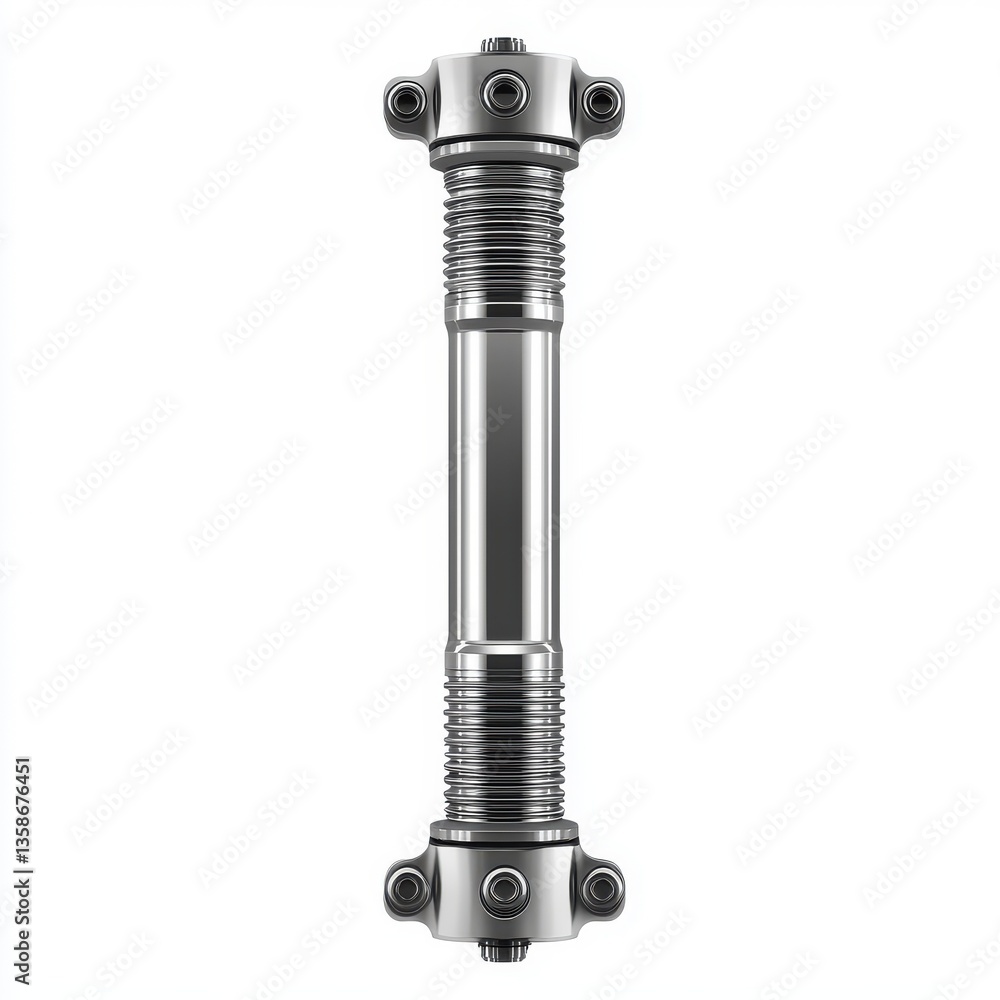 Poster sleek chrome mechanical component with precision fasteners for engineering and industrial applicatio
