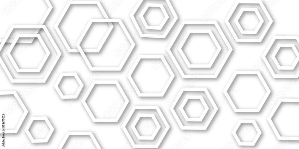 Aufkleber abstract geometric technology 3d white light structure technology out line hexagon polygonal honeyco