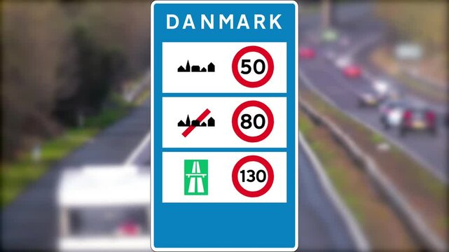 Highway and a sign with speed limit information in Denmark