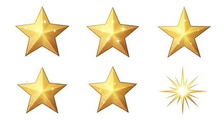 Obraz premium Golden Stars Collection Shining on White Background Festive Illustration