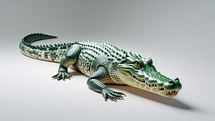 Obraz premium Large green crocodile resting on white background