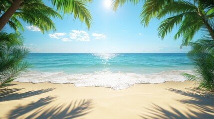 Obraz premium A Beautiful Sandy Beach and Ocean Scene Under a Sunny Sky