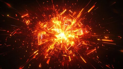 A vibrant explosion of light and energy, radiating intense colors and dynamic movement in a dark background.