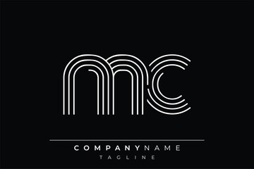 Creative MC lines letter logo design. A simplistic and elegant abstract logo design with linear patterns and initials, suitable for contemporary branding.