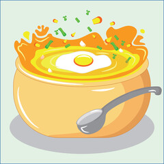 vector illustration of a bowl of egg soup with a spoon