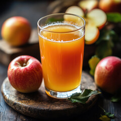 glass of apple juice and fruits