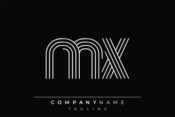 Creative MX lines letter logo design. A simplistic and elegant abstract logo design with linear patterns and initials, suitable for contemporary branding.