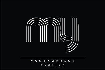 Creative MY lines letter logo design. A simplistic and elegant abstract logo design with linear patterns and initials, suitable for contemporary branding.