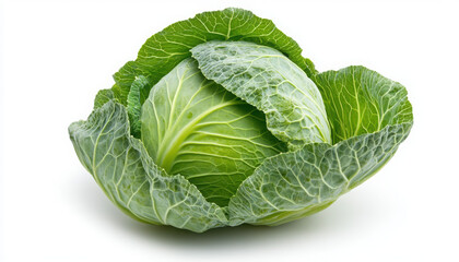 Obraz premium Fresh green cabbage with layered leaves on a white background.