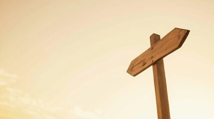 Wooden Arrow Signpost Against Gradient Sky, Symbolizing Direction and Simplicity
