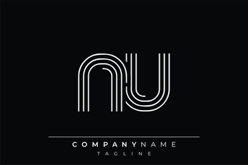 Creative NU lines letter logo design. A simplistic and elegant abstract logo design with linear patterns and initials, suitable for contemporary branding.