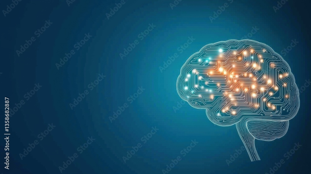 Aufkleber innovation abstract brain with circuit human brain outline with digital circuits overlaid on a blue 