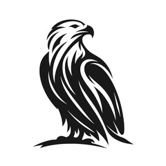 Obraz premium A black silhouette of bald eagle, stroke lines, minimalist art style, vector, isolated, transparent background 