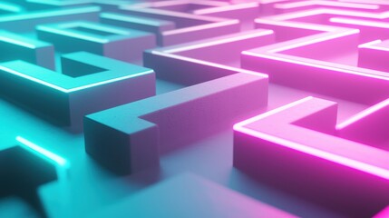 Wisdom Labyrinth Maze A 3D rendered labyrinth with glowing walls, symbolizing the pursuit of knowledge in the digital age