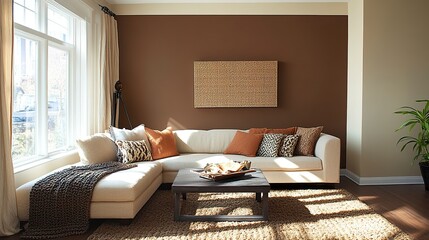 Obraz premium Accent Walls: Painting an accent wall in Mocha Mousse can add depth and warmth to a room without overwhelming the space. 