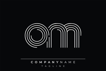 Creative OM lines letter logo design. A simplistic and elegant abstract logo design with linear patterns and initials, suitable for contemporary branding.