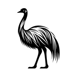 Obraz premium A black silhouette of emu ostrich, stroke lines, minimalist art style, vector, isolated, transparent background 