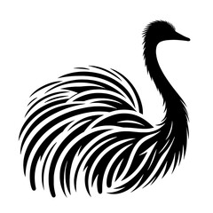 Obraz premium A black silhouette of emu ostrich, stroke lines, minimalist art style, vector, isolated, transparent background 