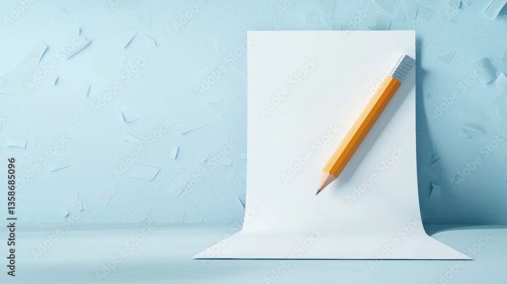 Aufkleber pencil with paper icon simple pencil icon hovering over a blank sheet of paper, minimalist design on