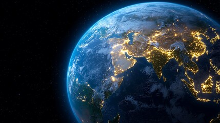 Fototapeta premium Earth at Night Stunning View of Asia with City Lights From Space