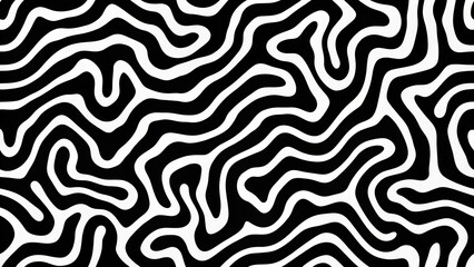 Wavy and swirled brush strokes vector seamless pattern. Bold curved lines and squiggles ornament. Seamless horizontal banner with doodle bold lines. Black and white wallpaper